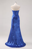 Royal Blue Satin Off The Shoulder Long Formal Dress com mangas destacáveis