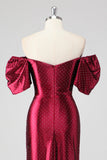 Sparkly Borgonha fora do ombro vestido formal com fenda