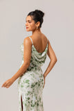 Vestido Comprido de Dama de Honor Verde com Alças Finas e Estampado Floral