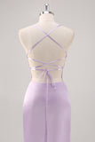 Bainha Lilás Simples Lace-Up Back Vestido Formal