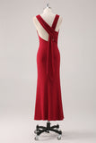 Burgundy Sereia Cetim Vestido Formal