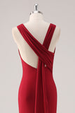 Burgundy Sereia Cetim Vestido Formal
