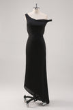 Preto frio bainha de ombro assimétrico vestido formal