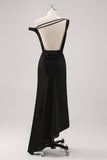 Preto frio bainha de ombro assimétrico vestido formal