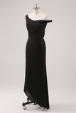 Preto frio bainha de ombro assimétrico vestido formal