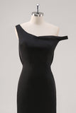 Preto frio bainha de ombro assimétrico vestido formal
