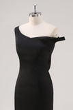 Preto frio bainha de ombro assimétrico vestido formal