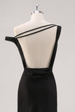 Preto frio bainha de ombro assimétrico vestido formal