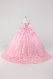 Princesa Blush Pink Ball Gown Fora do Ombro Beaded Butterfly Tulle Quinceanera Vestido com Arco