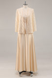 A-Line Champagne Chiffon 2-Piece Mãe do Vestido da Noiva
