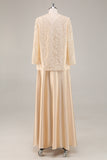 A-Line Champagne Chiffon 2-Piece Mãe do Vestido da Noiva