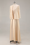 A-Line Champagne Chiffon 2-Piece Mãe do Vestido da Noiva