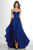 Royal Blue plissado assimétrico Chiffon Strapless Maxi A Line Formal Dress