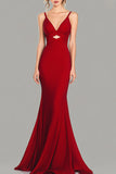 Vermelho V-Neck Cut out Sereia Vestido Formal