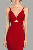 Vermelho V-Neck Cut out Sereia Vestido Formal