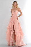 Rosa A Line Chiffon Ruffled Long Prom Dress