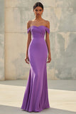 Sereia Off Shoulder Purple Chiffon Vestido Formal Longo