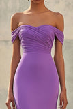 Sereia Off Shoulder Purple Chiffon Vestido Formal Longo