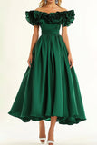 Verde escuro mangas curtas uma linha vestido formal