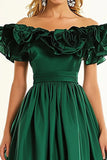 Verde escuro mangas curtas uma linha vestido formal