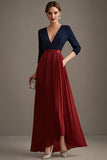 Marinha e Red V-neck A-Line Chiffon Mãe do Vestido da Noiva
