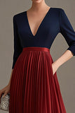Marinha e Red V-neck A-Line Chiffon Mãe do Vestido da Noiva