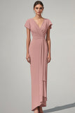 V Pescoço Sereia Rosa Chiffon Long Mãe Do Vestido De Noiva