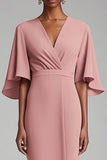 Rosa V Neck Bodycon Chiffon Long Mother Dress com 1/2 mangas