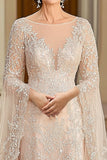 Elegante bege uma linha Flutter manga mãe de vestido de noiva com apliques de renda