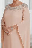 Damasco Chiffon Coluna Scoop Neck Flutter Mangas Mãe do Vestido da Noiva