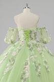 Princesa Limão Verde Tule Vestido de Bola Vestido Longo Quinceanera com Apliques
