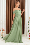 Verde A-Line fora do ombro Chiffon longo vestido de baile