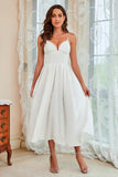 Uma linha de alças espaguete branco longo vestido de festa