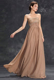 Vestido Simples Khaki A-Line Strapless Chiffon Long Prom