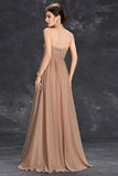 Vestido Simples Khaki A-Line Strapless Chiffon Long Prom