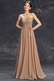 Vestido Simples Khaki A-Line Strapless Chiffon Long Prom