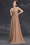 Vestido Simples Khaki A-Line Strapless Chiffon Long Prom