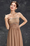 Vestido Simples Khaki A-Line Strapless Chiffon Long Prom