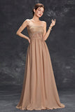 Vestido Simples Khaki A-Line Strapless Chiffon Long Prom