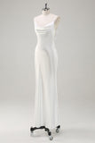 Cetim branco Cowl Neck Backless Prom Dress