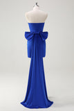 Royal Blue Strapless vestido curto baile de formatura com grande arco fluindo trem