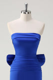 Royal Blue Strapless vestido curto baile de formatura com grande arco fluindo trem