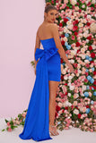 Royal Blue Tight Strapless Ruched vestido formal curto com arco