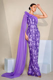 Sparkly roxo um ombro sereia Sequins longo vestido de baile com cabo