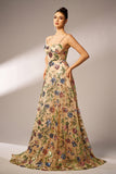 Brilhante Floral Damasco A-Line Long Prom Dress