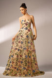 Brilhante Floral Damasco A-Line Long Prom Dress