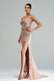 Damasco Sereia Strapless Sequined Split Prom Dress