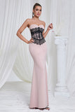 Sereia Rosa Strapless Renda Long Prom Dress