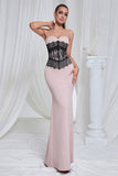 Sereia Rosa Strapless Renda Long Prom Dress