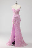 Lilás Strapless Coset Applique Sereia Vestido Longo Baile de Formatura com Fenda